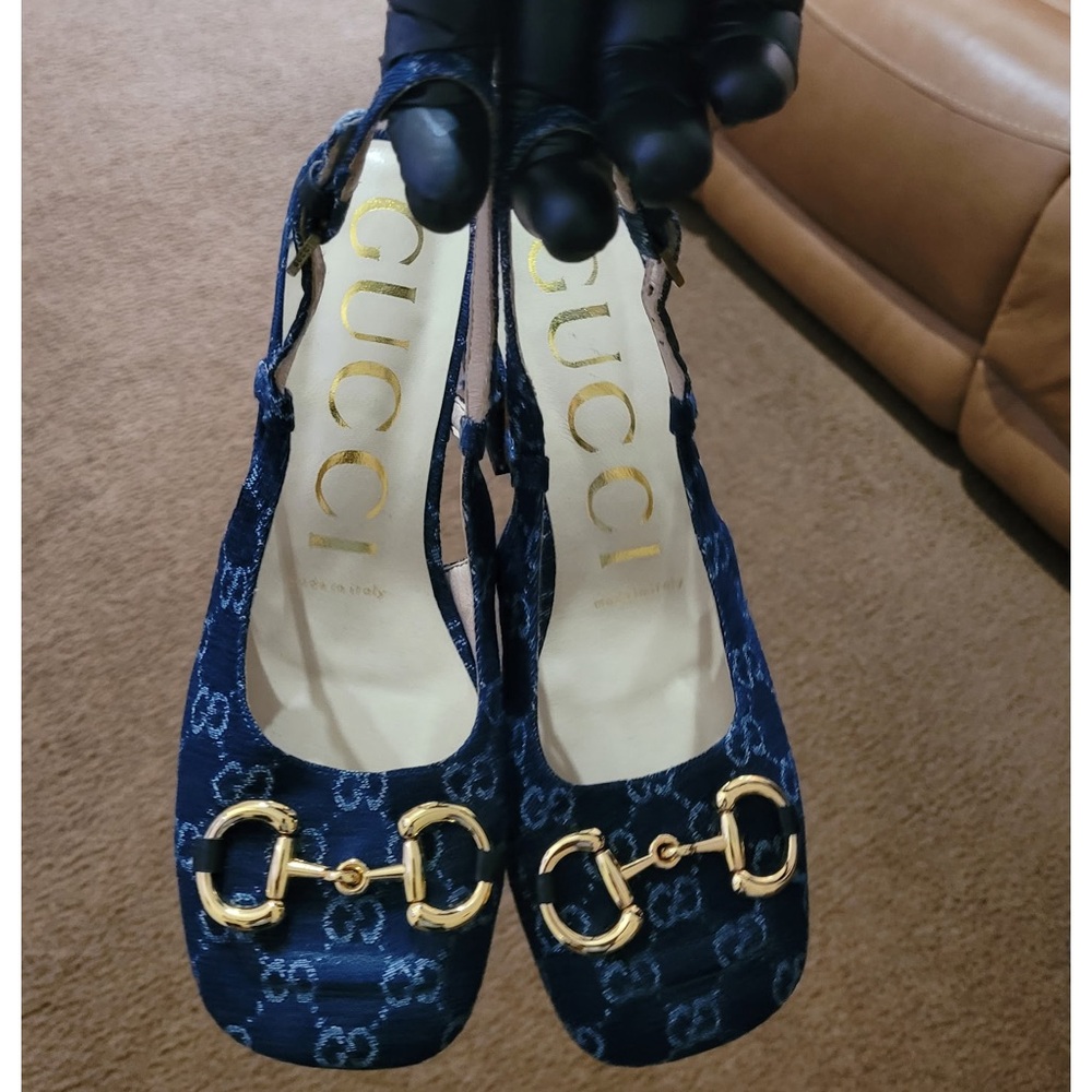 Elegant Denim Blue Patterned Heels